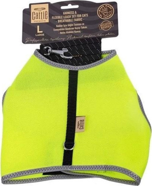 Havalı Dokuma Kedi Göğüs ve Gezdirme Takımı Large Sarı 1.5x30-40 Cm