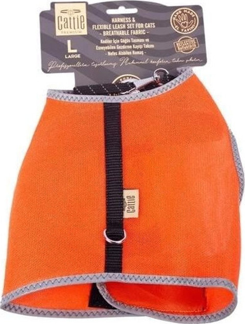 Havalı Dokuma Kedi Göğüs ve Gezdirme Takımı Large Turuncu 1.5x30-40 Cm