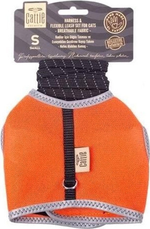Havalı Dokuma Kedi Göğüs ve Gezdirme Takımı Small Turuncu 1x20-30 Cm