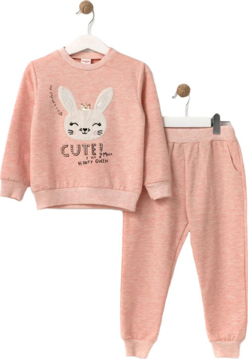 MiniLoox Kız Bebek Cute Tavşan Baskılı Pembe Eşofman Takımı