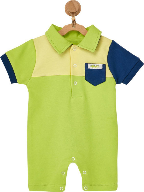 Erkek Bebek Polo Yaka Cep Detaylı Yeşil Tulum AC22528