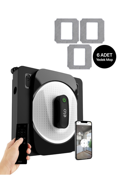 Cam Silme Robotu (Elo) ve 6 Adet Mop | 2'li Set, Kumandalı, 3 Modlu, Mobil Kontrol