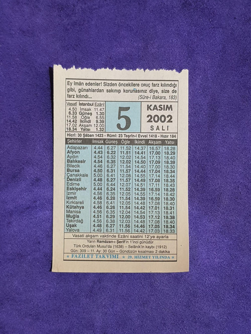 5 Kasım 2002 Takvim Yaprağı - Nostalji Koleksiyonluk Takvim Yaprağı