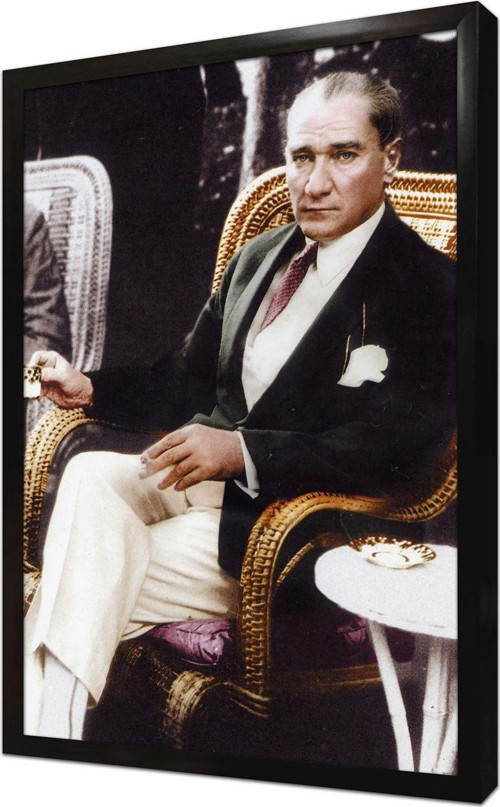 Atatürk Türk Kahvesi Ve Sigara Içerken Çerçeveli Mdf Tablo