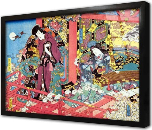 Renkli Geleneksel Japon Sanatı Çerçeveli Cam Tablo