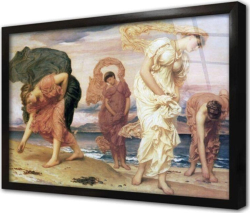 Kumsalda Kabuk Toplayan Kadınlar Çerçeveli Cam Tablo 50x70 cm