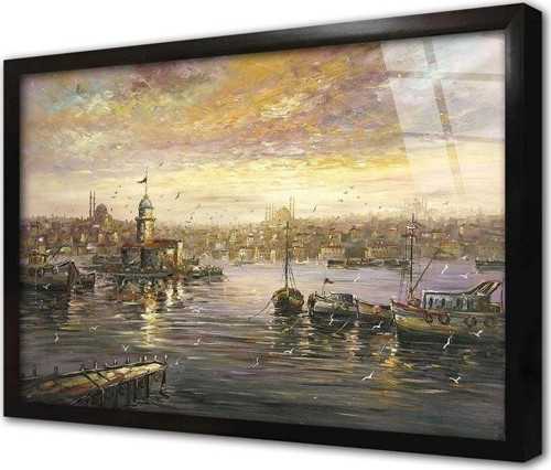 Istanbul Gün Batımı Kız Kulesi Çerçeveli Cam Tablo 60x90 cm