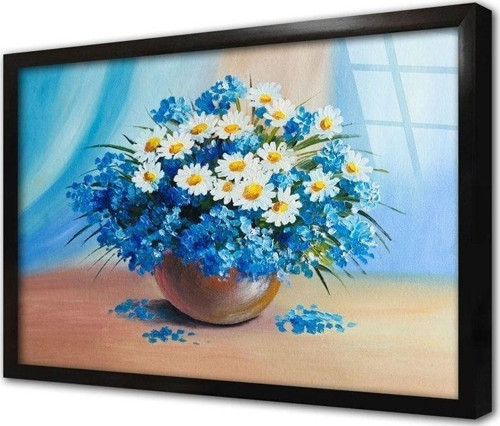 Vazoda Papatyalar Çerçeveli Cam Tablo 30x40 cm
