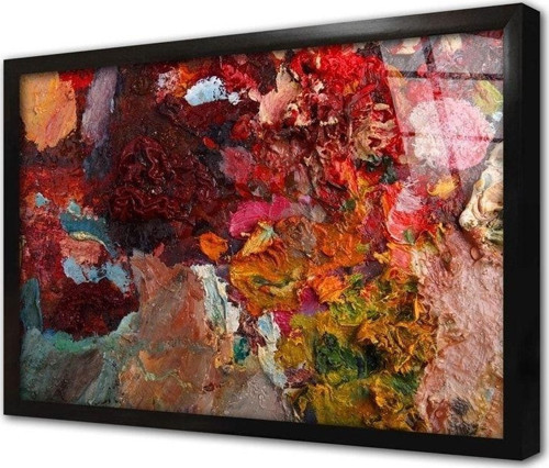 Rengarenk Soyut Çerçeveli Cam Tablo 30x40 cm