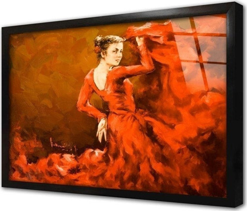 Kırmızılara Bürünmüş Dansçı Kadın Çerçeveli Cam Tablo 20x30 cm