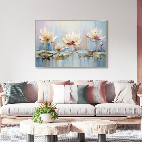 Yağlı Boya Dokulu Tablo Soyut Modern Çiçekler Gümüş Çerçeveli U02023