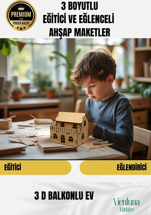 Yeni Sezon Eğitici Öğretici 3 Boyut Ahşap Puzzle Zeka Geliştirici Boyanabilir Oyun Maket Balkonlu Ev