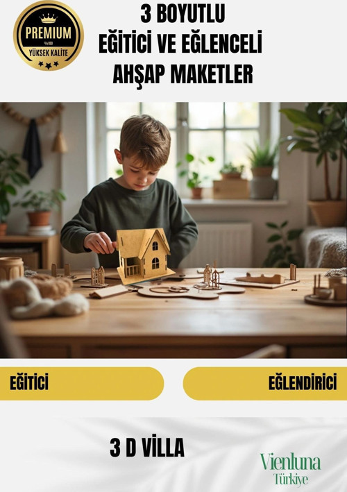Yeni Sezon Eğitici Öğretici 3 Boyut Ahşap Puzzle Zeka Geliştirici Boyanabilir Oyun Maket Villa