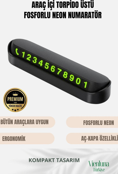 Özel Üretim Araç İçi Torpido Üstü Cam Kartı Telefon Numarası Lüks Fosforlu Neon Aç-Kapa Numaratör