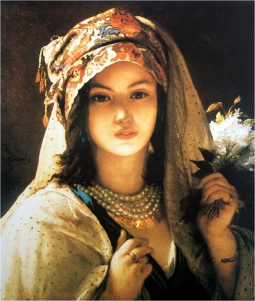 Yağlı Boya Beyaz Leylaklı Türk Kızı Jean Portales Kanvas Tablo 30x40 cm B-13-055 30x40 cm