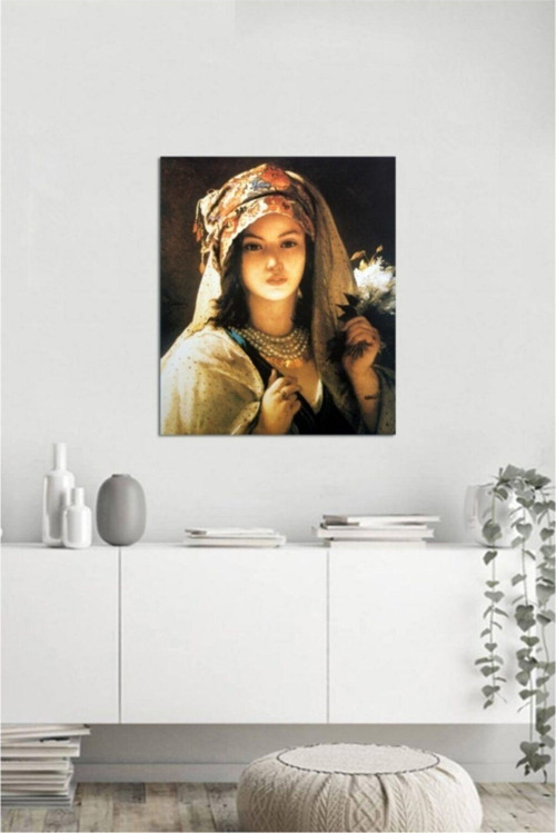 Yağlı Boya Beyaz Leylaklı Türk Kızı Jean Portales Kanvas Tablo 60x90 cm B-13-055 60x90 cm