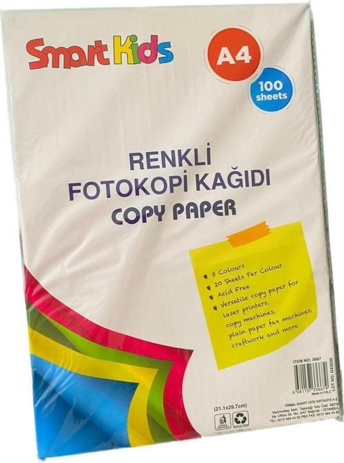 Smart Kids Renkli Fotokopi Kağıdı 3667 (100 Lü Paket)