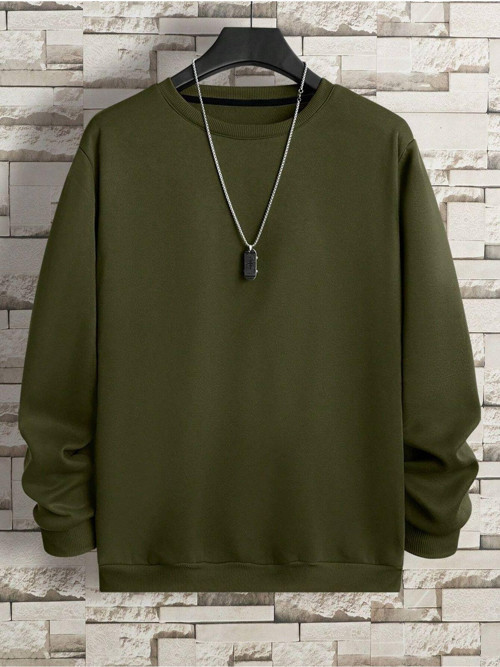 Erkek Basic Bisiklet Yaka 3 İplik Şardonsuz Sweatshirt Koyu Yeşil 2XL