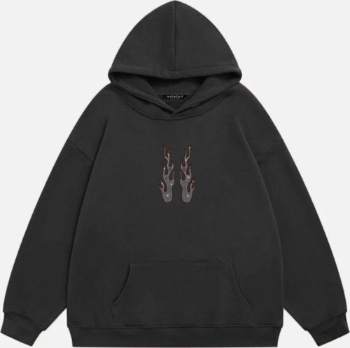 Kadın Flame Taş Baskılı Kapüşonlu Polarlı Oversize Sweatshirt Füme XL