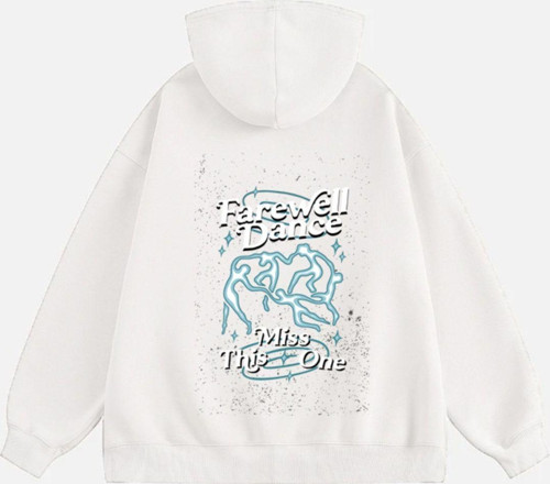 Unisex Farewell Dance Baskılı Kapüşonlu Polarlı Oversize Sweatshirt Ekru L