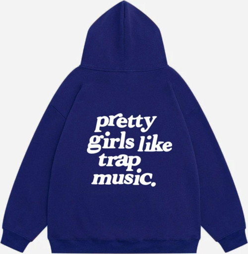 Kadın Pretty Girls Like Trap Music. Baskılı Kapüşonlu Polarlı Oversize Sweatshirt Saks L