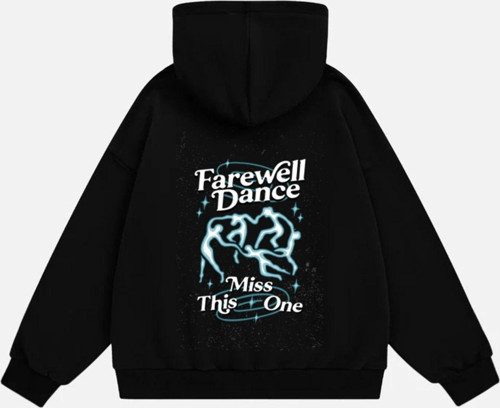 Unisex Farewell Dance Baskılı Kapüşonlu Polarlı Oversize Sweatshirt Siyah 2XL