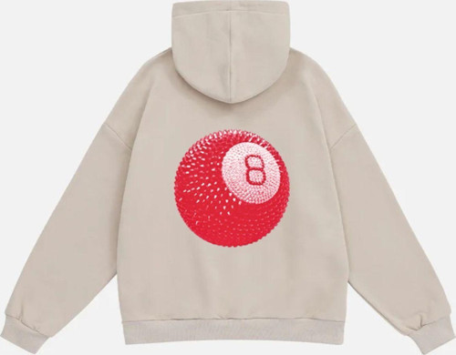 Unisex Red 8 Ball Baskılı Kapüşonlu Polarlı Oversize Sweatshirt Bej XL