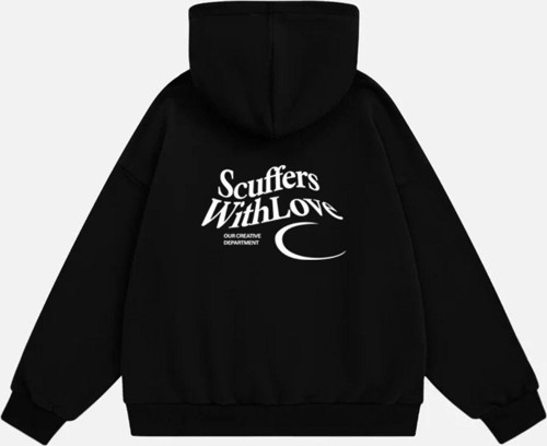 Unisex Scuffers With Love Baskılı Kapüşonlu Polarlı Oversize Sweatshirt Siyah M
