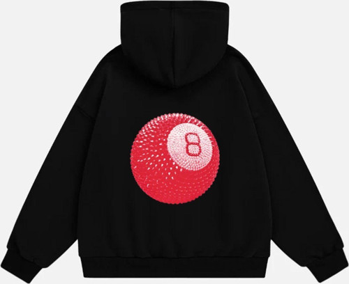 Unisex Red 8 Ball Baskılı Kapüşonlu Polarlı Oversize Sweatshirt Siyah L