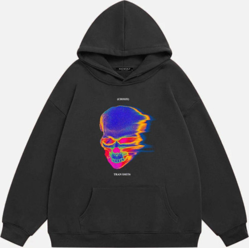 Unisex Tran Smit6 Baskılı Kapüşonlu Polarlı Oversize Sweatshirt Füme XL