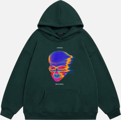 Unisex Tran Smit6 Baskılı Kapüşonlu Polarlı Oversize Sweatshirt Koyu Yeşil 2XL