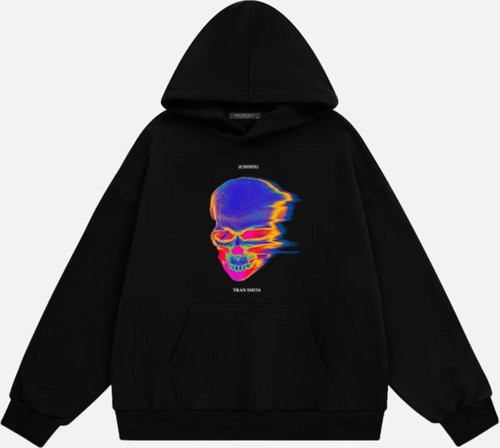Unisex Tran Smit6 Baskılı Kapüşonlu Polarlı Oversize Sweatshirt Siyah 2XL