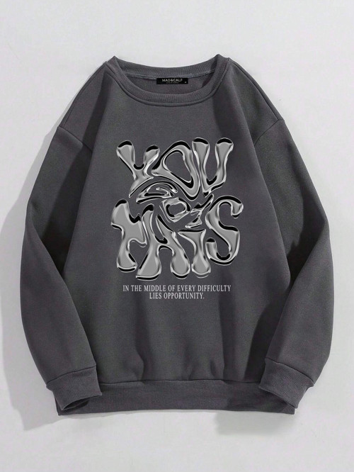 Unisex You Got This Baskılı Oversize Polarlı Sweatshirt Füme XL