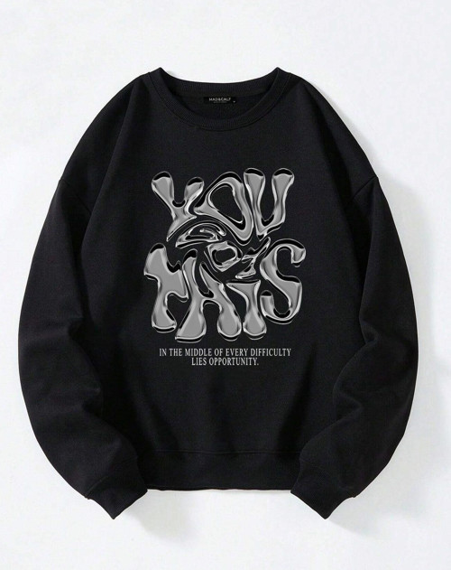 Unisex You Got This Baskılı Oversize Polarlı Sweatshirt Siyah XS