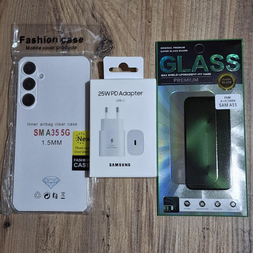 Samsung A35 Uyumlu 25w Şarj Cihazı + Ekran Koruyucu + Şeffaf Kılıf