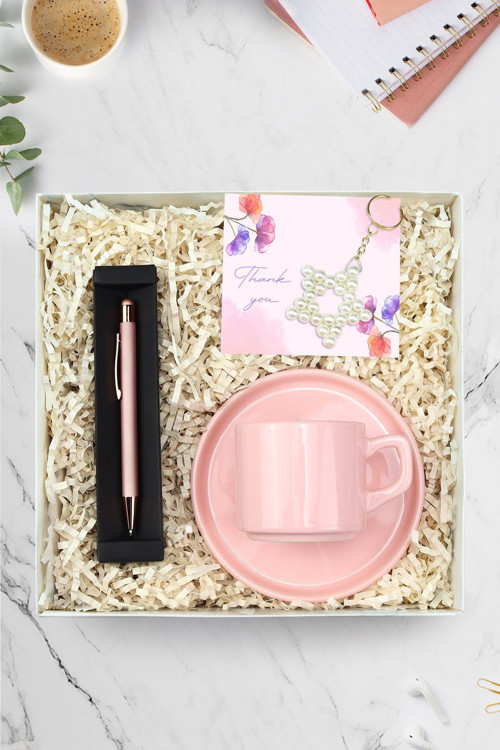 Rose Tükenmez Kalem & Pembe Fincan & İnci Yıldız Anahtarlık Hediye Seti