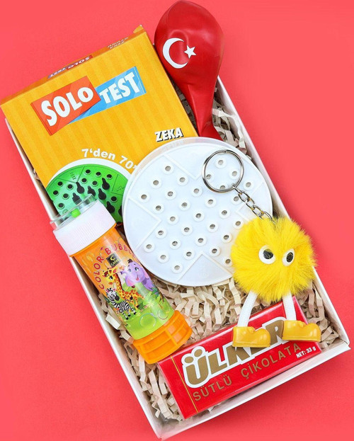 Köpük Baloncuk & Balon & Peluş Figür Anahtarlık & Ülker Napoliten Çikolata & Solo Test Hediye Seti