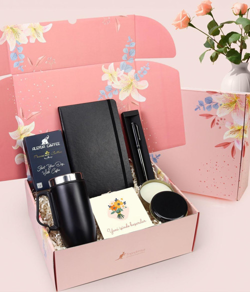 Kulplu 280 Ml Çelik Termos & Defter & Kalem & Filtre Kahve & Mum Hediye Seti