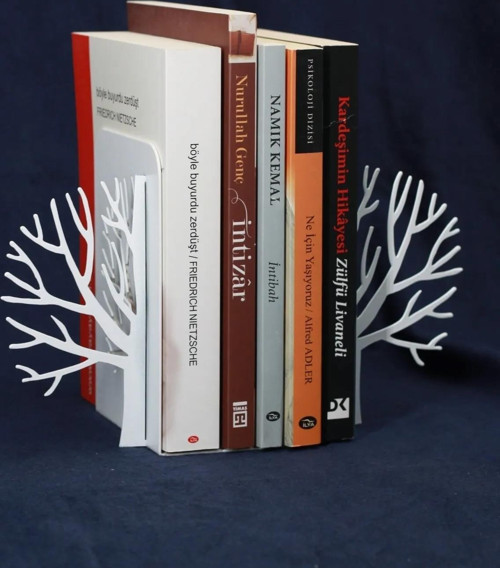 Ağaç Desenli Kitap Tutucu, Ev Ve Ofis Dekoratif Estetik Kitap Tutucu, Ağac Desenli Kitaplık Tutucu Beyaz