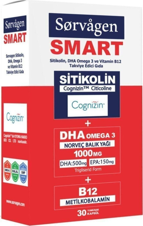 Smart Sitikolin DHA Omega 3 ve B12 30 Kapsül