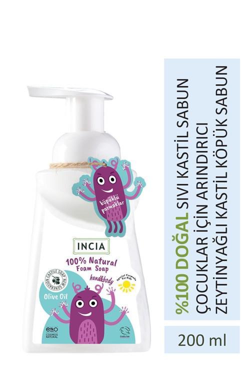 %100 Doğal Köpük Kastil Sabunu Çocuklar İçin Zeytinyağlı 10 Bitkisel Değerli Yağ Vegan 200 ml