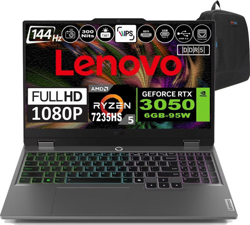 Loq 15ARP9 Amd Ryzen 5 7235HS Ddr5 96GB 4tb SSD RTX3050-6GB 300NITS 15.6" 144Hz Fhd Windows 11 Pro Taşınabilir Bilgisayar 83JC000PTRP16 + Zetta Çanta