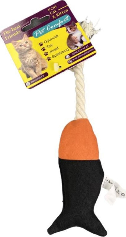 İpli Balık Su Geçirmez Kedi Oyuncağı Lacivert-Turuncu Ø6cm, 24cm