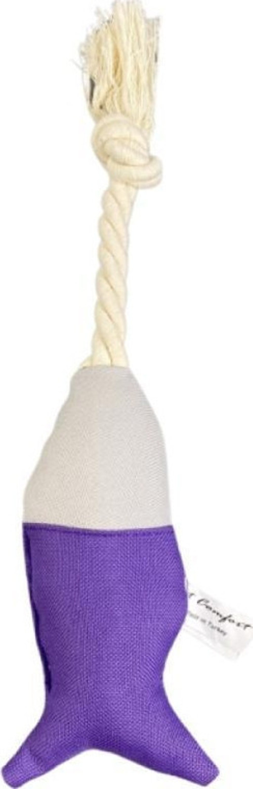 İpli Balık Su Geçirmez Kedi Oyuncağı Mor-A.Gri Ø6cm, 24cm