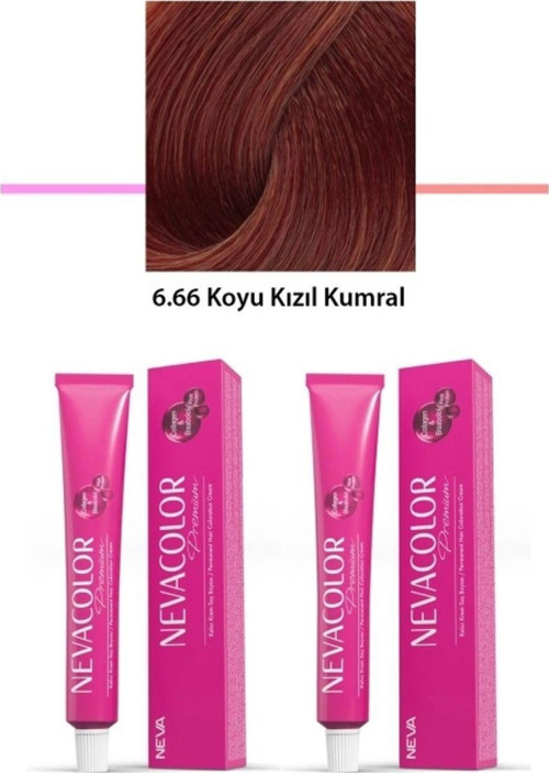 Mbb E-Ticaret 2 Li Set Premium 6.66 Koyu Kızıl Kumral - Kalıcı Krem Saç Boyası 2 X 50 G Tüp