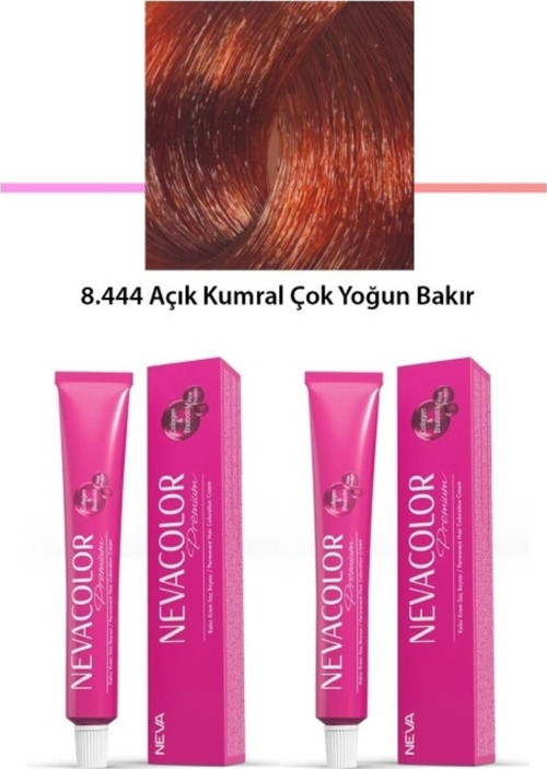 Mbb E-Ticaret 2 Li Set Premium 8.444 Açık Kumral Çok Yoğun Bakır - Kalıcı Krem Saç Boyası 2 X 50 G Tüp