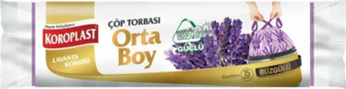 Büzgülü Çöp Torbası Orta Boy 15'Li Paket-25'Li Koli (Lavanta)
