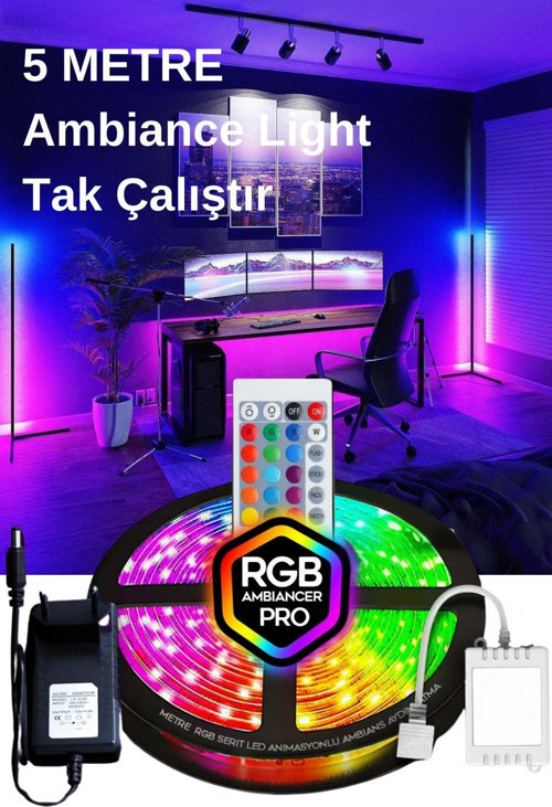 Şerit Led 5 Metre Animasyonlu Tak Çalıştır Kumandalı Trafolu Rgb Şerit Işık Aydınlatma Led