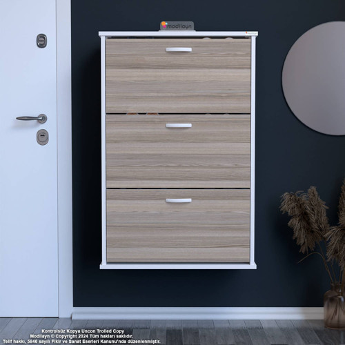Modilayn VARBİ Asma Antre Hol 72 x 107 x 25, 5 cm’ lik 3 Düşer Kapak 6 Göz Raf Bölmeli Ayakkabılık
