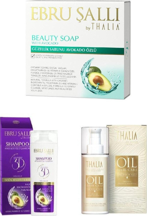 Ebru Şallı Avokado Özü Hacim Şampuanı 300Ml+Organik Argan Ve Jojoba Saç Bakım Yağı 75Ml+Şallı Sabunu